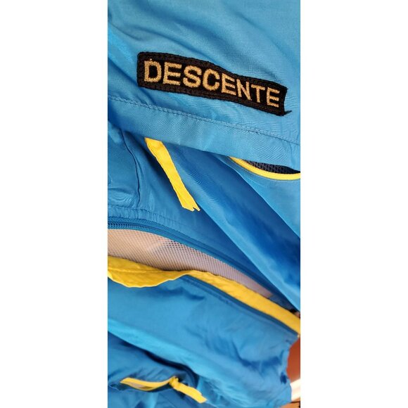 Vintage 1990 Descente Blue Yellow Accent Windbreaker Sz S Lightweight Drawstring - Picture 4 of 7